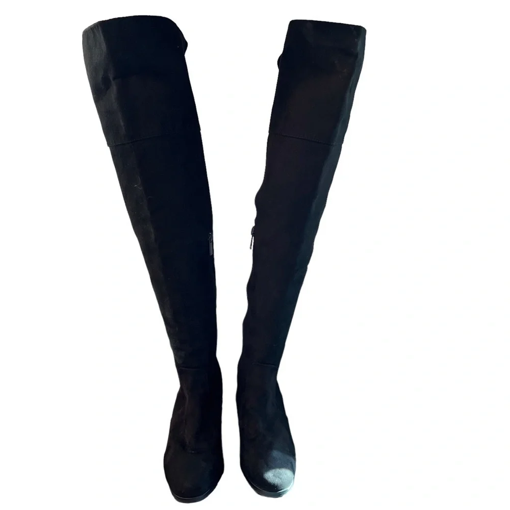 Bamboo sz 6 tall black microsuede OTK heeled boots